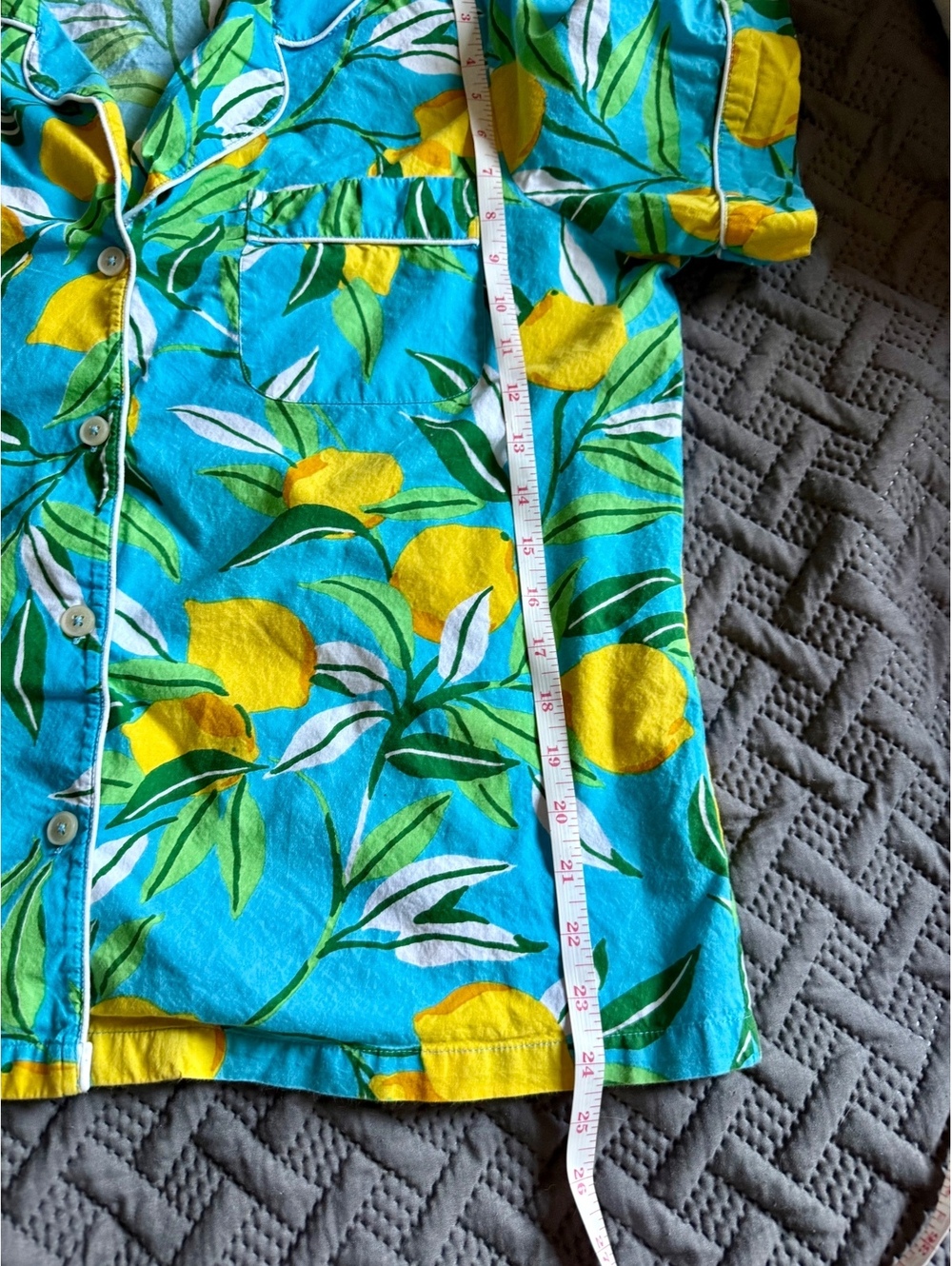 Printfresh Lemon Print Short Pajama Set Blue Yellow Cotton PJs Size S - Picture 6 of 9